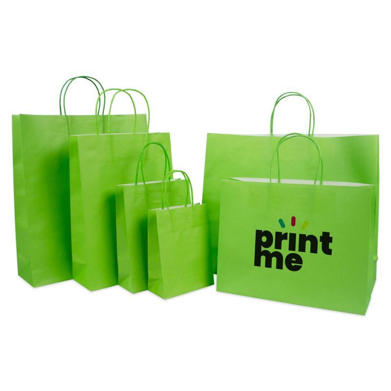 Paper Carrier Bags Green 14+7x19cm Twisted Handles + Cardboard Base (250 pcs) [FP-004019]