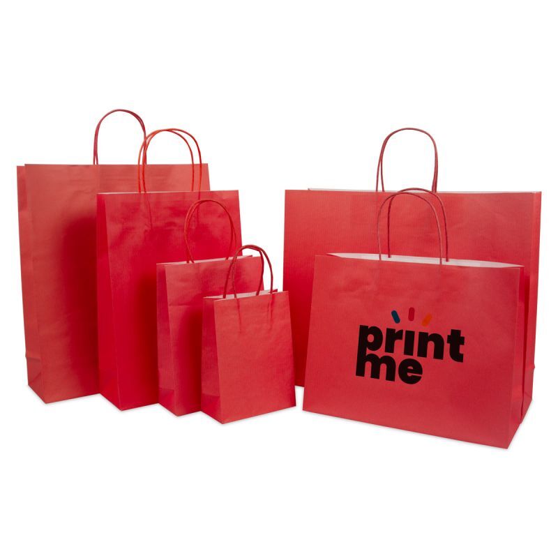 Paper Carrier Bags Red 14+7x19cm Twisted Handles + Cardboard Base (250 pcs) [FP-006019]