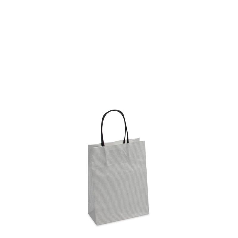 Paper Carrier Bags Silver 14+7x19cm Twisted Handles + Cardboard Base (250 pcs) [FP-007019]