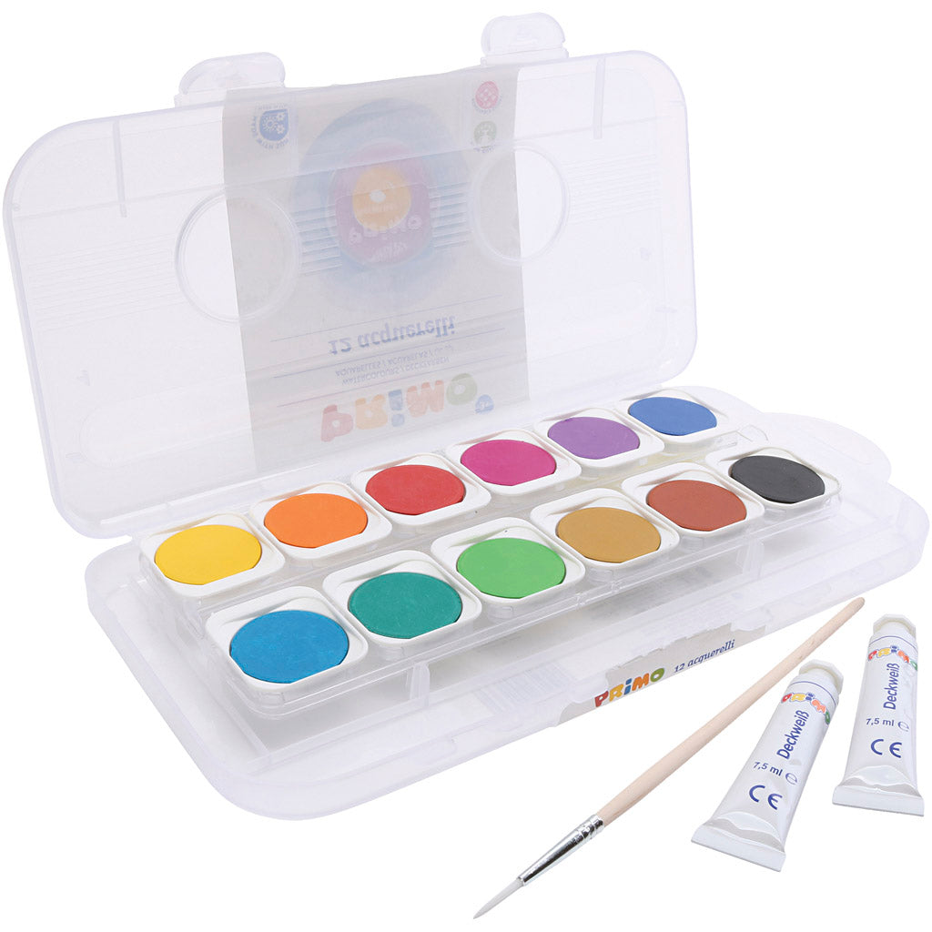 PRIMO Watercolour Paints, dia. 30 mm, assorted colours, 12 pc/ 1 pack [HOB-624912]