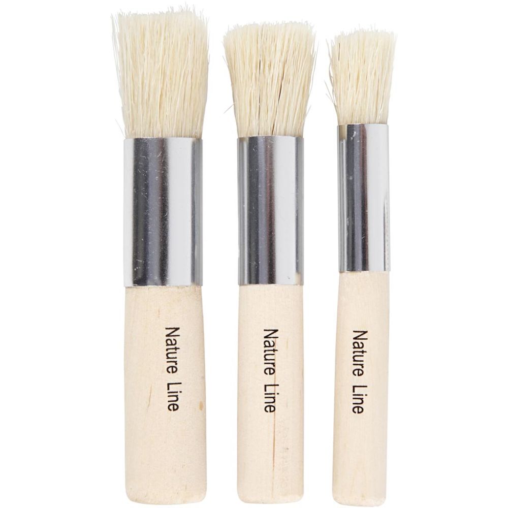 Stencil Brushes, L: 10 cm, W: 11-17 mm, dia. 11+14+17 mm, round, 3 pc/ 1 pack [HOB-10404]