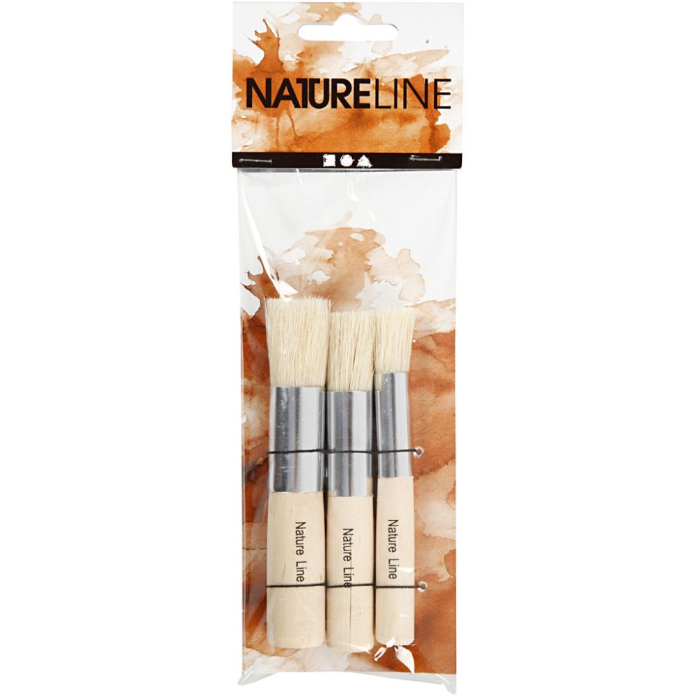 Stencil Brushes, L: 10 cm, W: 11-17 mm, dia. 11+14+17 mm, round, 3 pc/ 1 pack [HOB-10404]