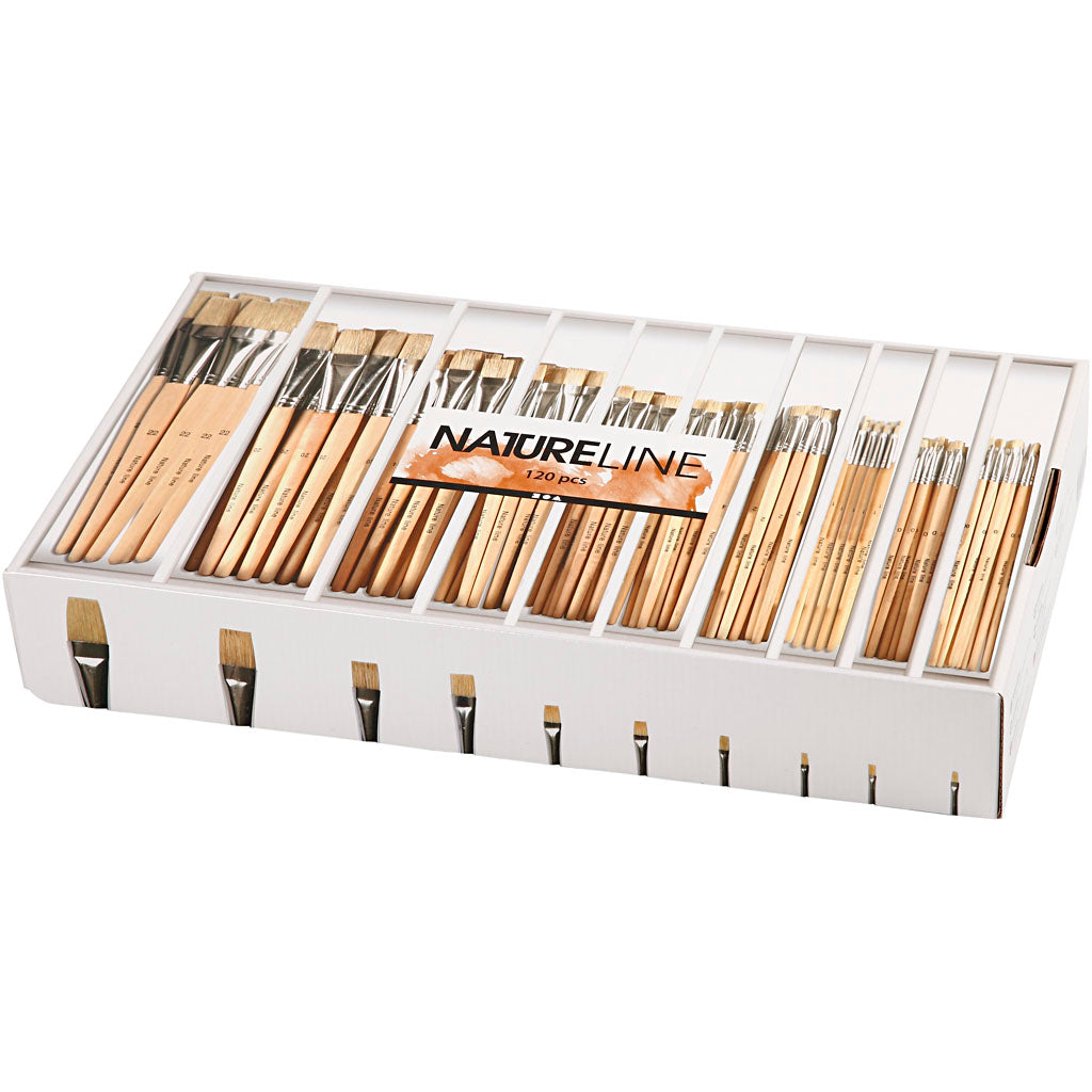 Nature Line Brushes, no. 00+0+1+2+4+8+12+14+20+22, L: 17,5-20,5 cm, W: 3-22 mm, flat, 10x12 pc/ 1 pack [HOB-10648]