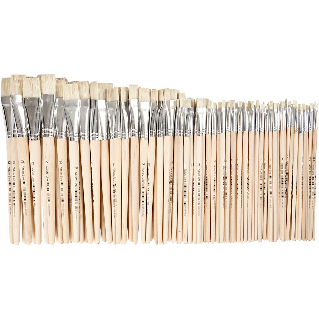 Nature Line Brushes, no. 00+0+1+2+4+8+12+14+20+22, L: 17,5-20,5 cm, W: 3-22 mm, flat, 10x12 pc/ 1 pack [HOB-10648]
