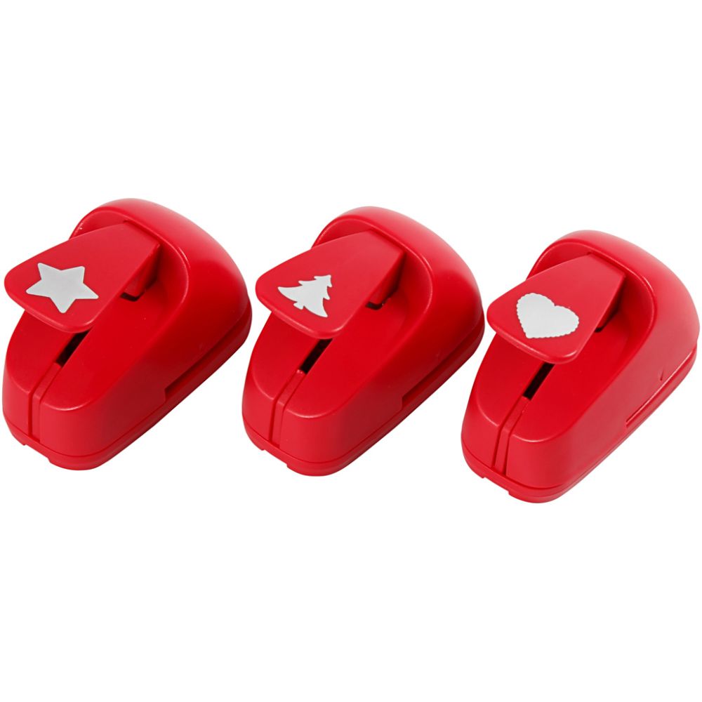 Paper Punches, star, heart, christmas tree, size 16 mm, red, 1 set [HOB-11340]