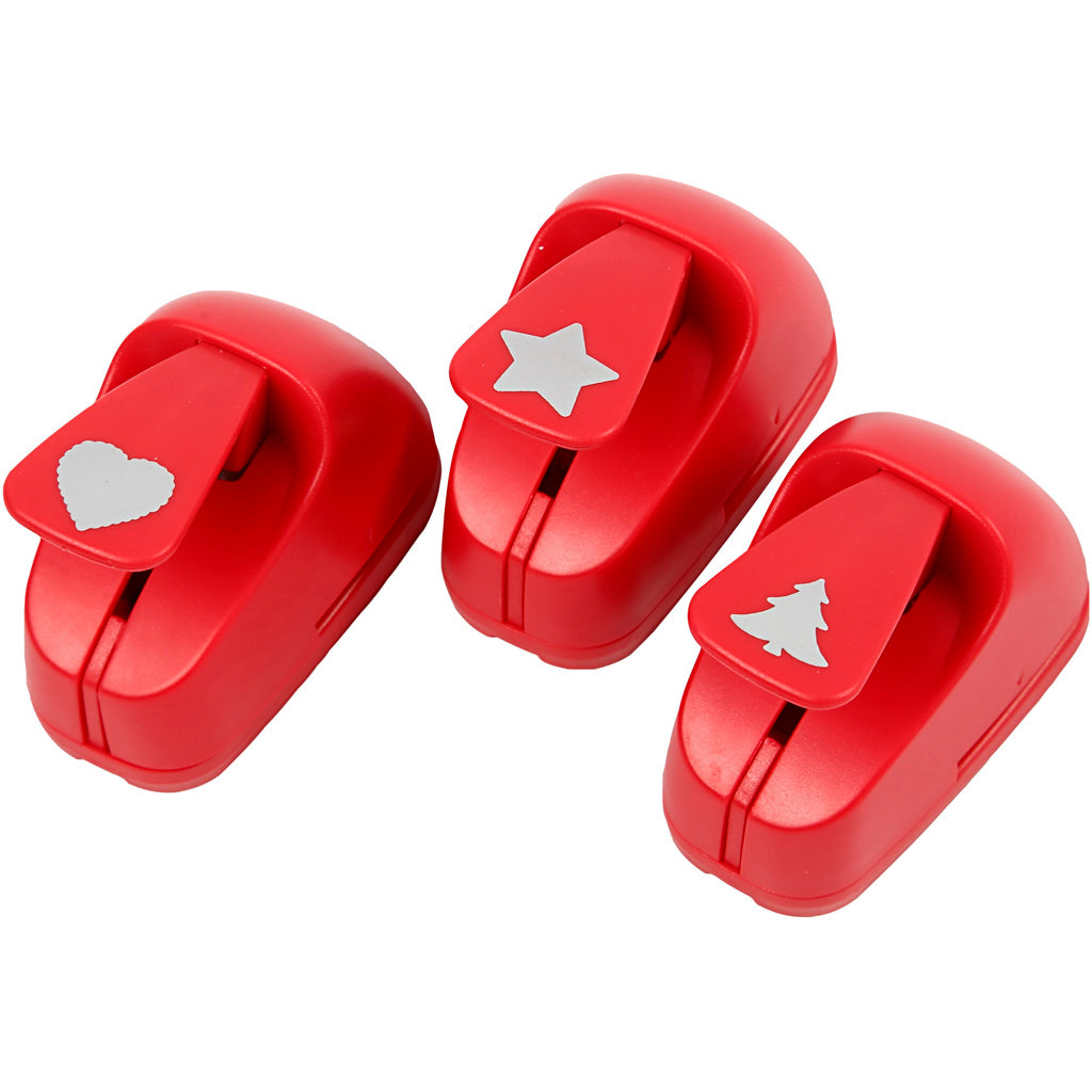 Paper Punches, star, heart, christmas tree, size 16 mm, red, 1 set [HOB-11340]