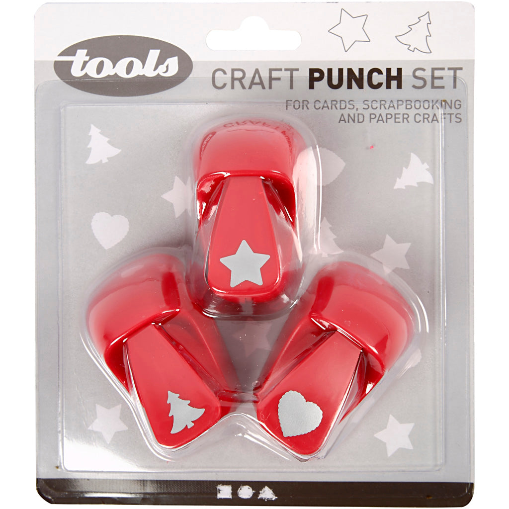 Paper Punches, star, heart, christmas tree, size 16 mm, red, 1 set [HOB-11340]