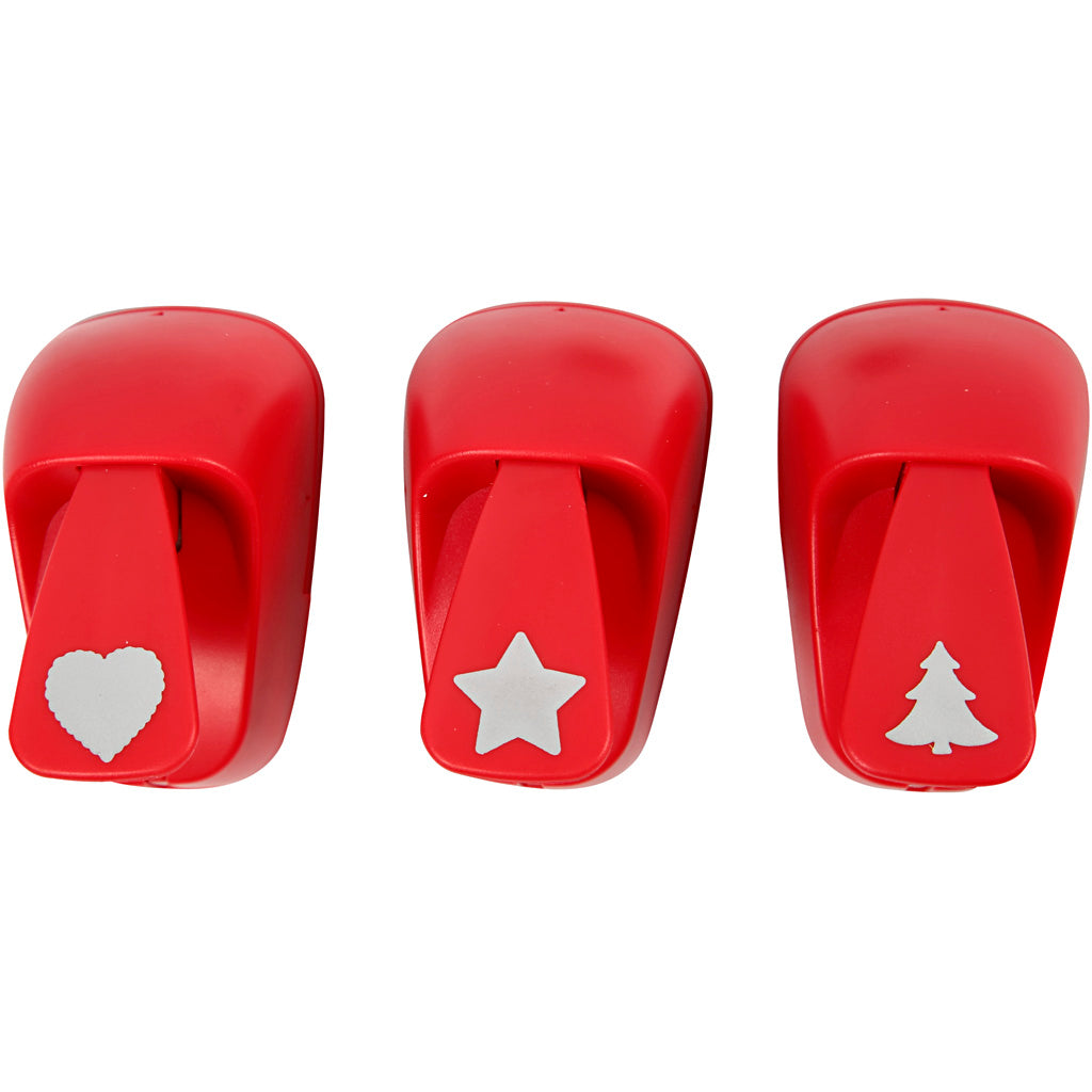 Paper Punches, star, heart, christmas tree, size 16 mm, red, 1 set [HOB-11340]