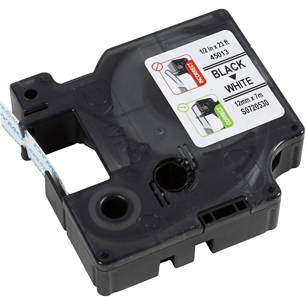 Dymo Tape, W: 12 mm, white, 7 m/ 1 roll