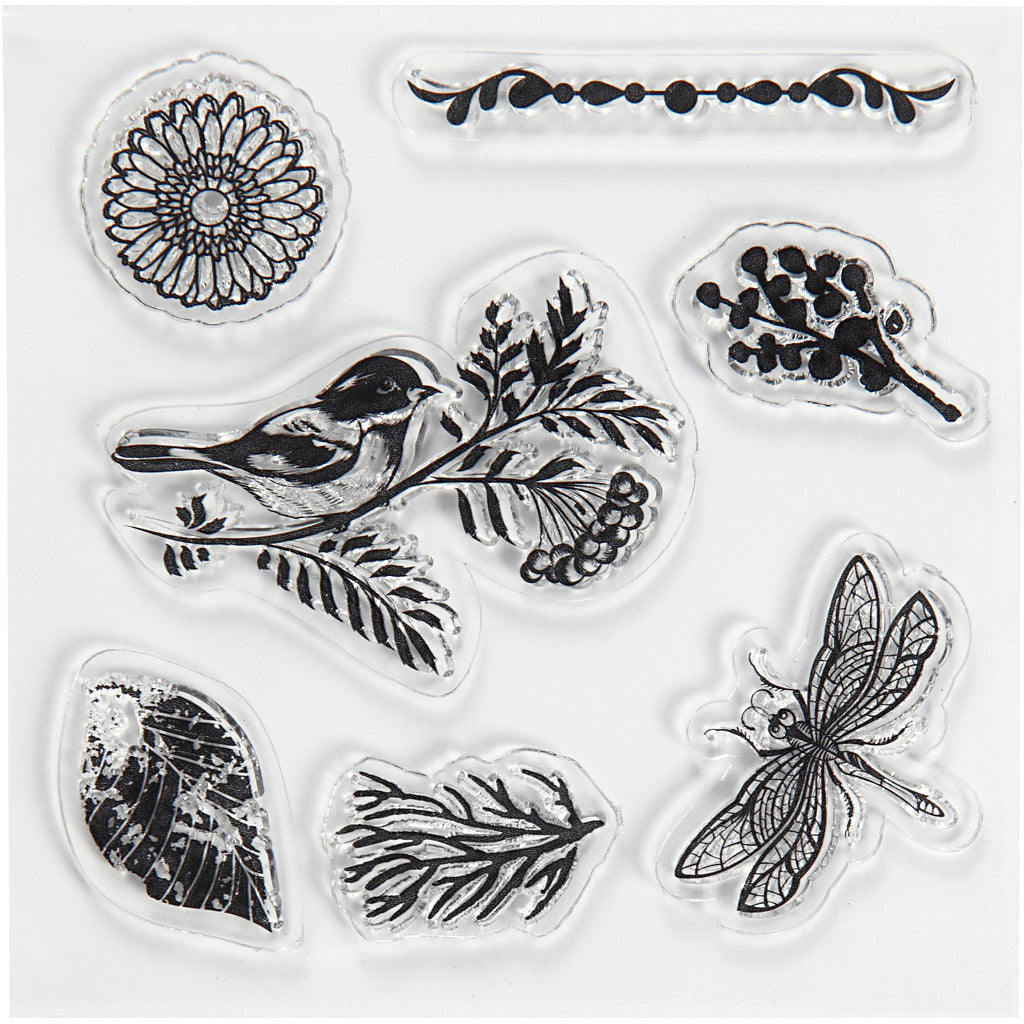 Clear Stamps and Cutting Dies, animals and leafs, size 2,5-6 cm, 1 pack