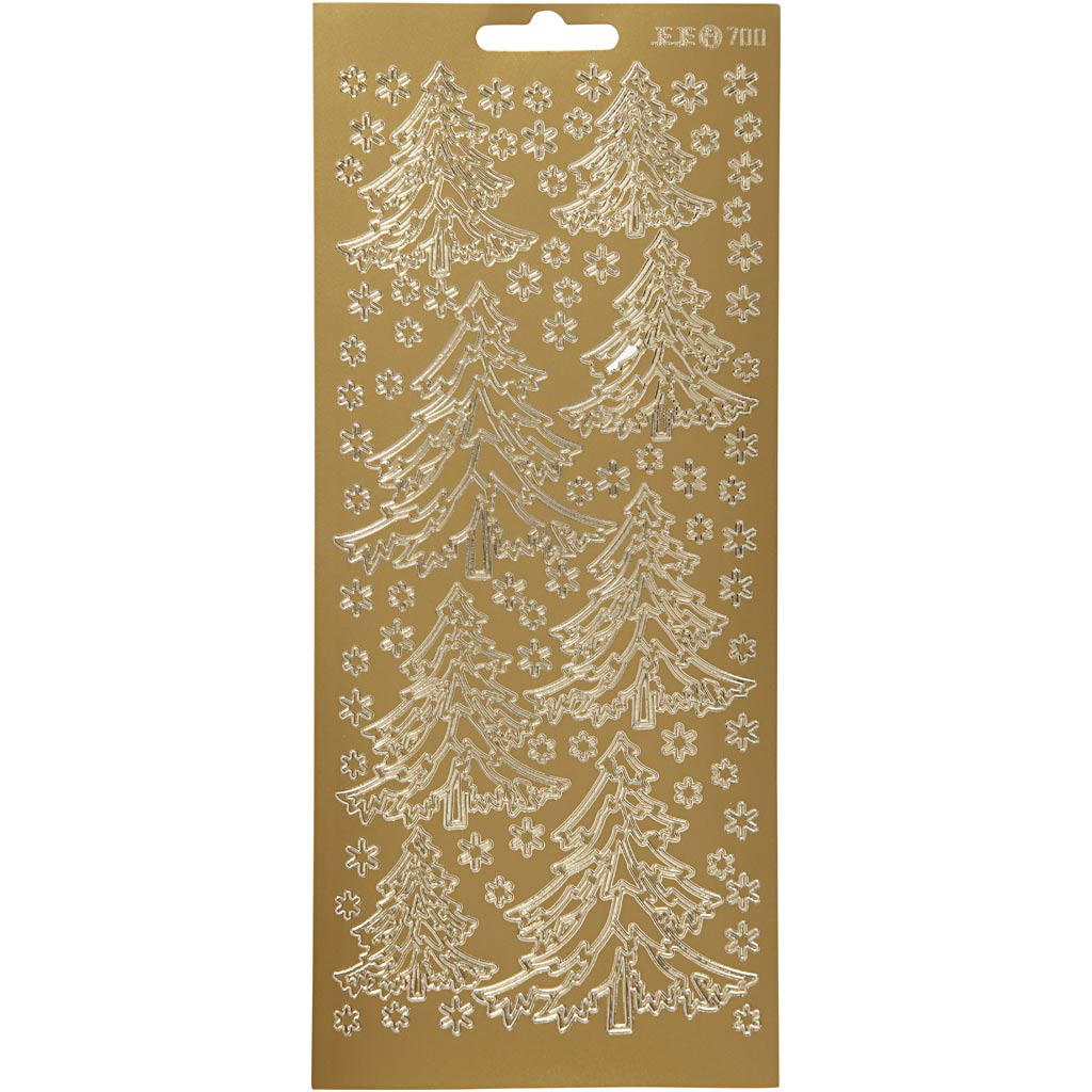 Stickers, christmas tree, sheet 10x23 cm, gold, 1 sheet