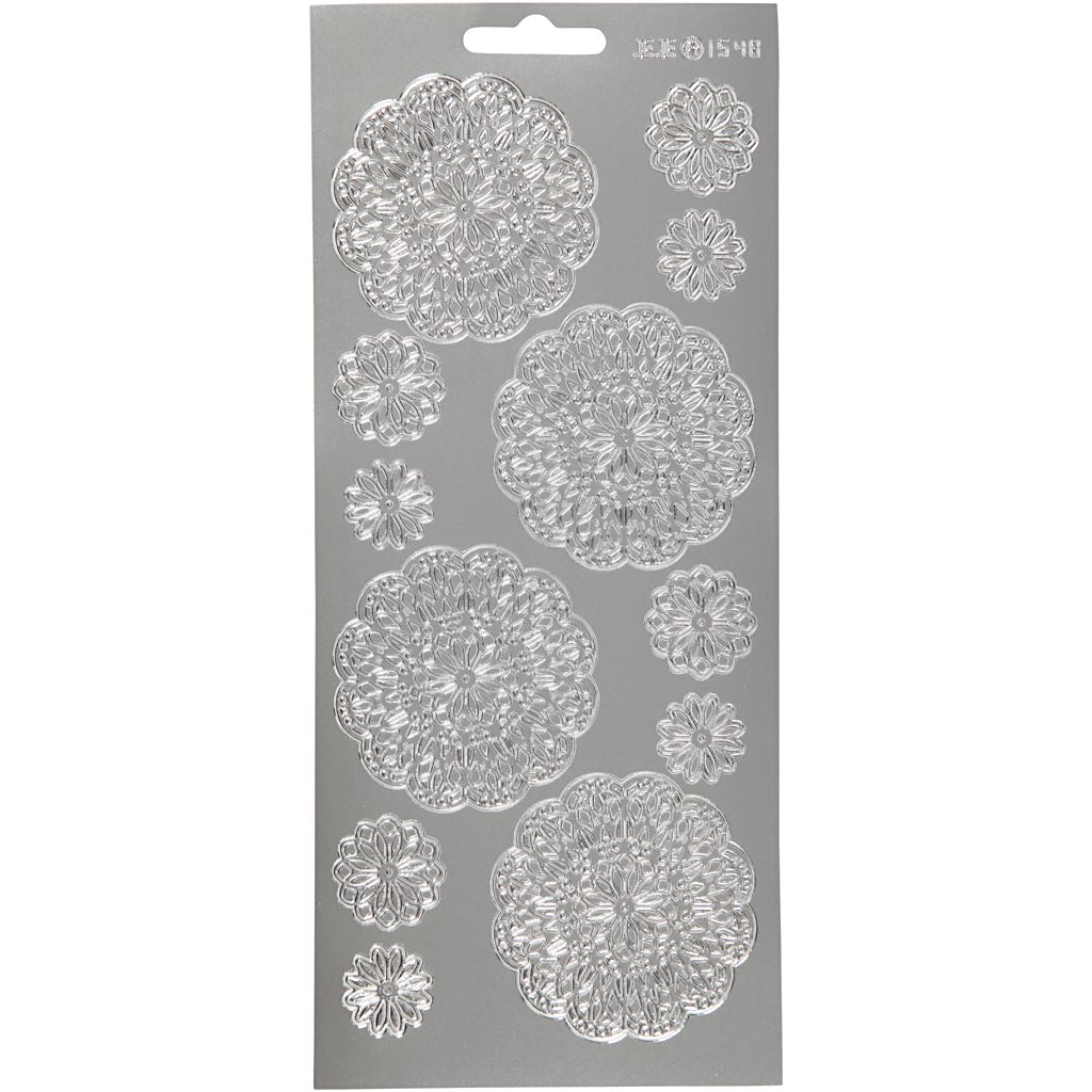 Stickers, flowers, sheet 10x23 cm, silver, 1 sheet