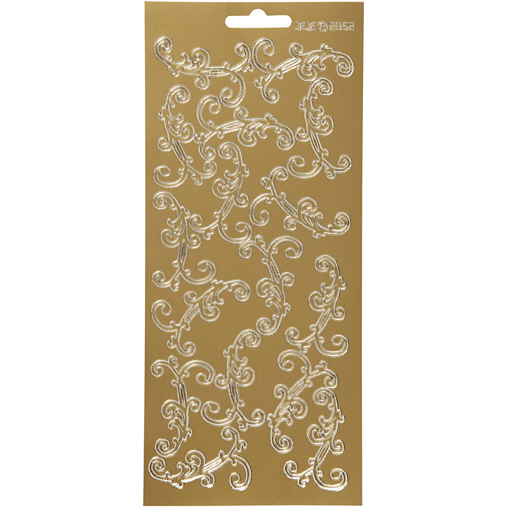 Stickers, swirl, sheet 10x23 cm, gold, 1 sheet