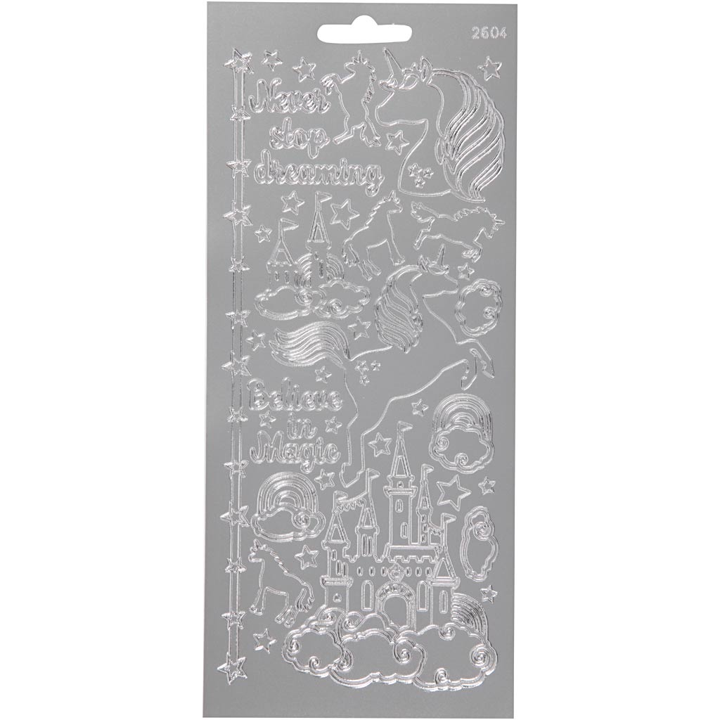 Stickers, unicorn, sheet 10x23 cm, silver, 1 sheet