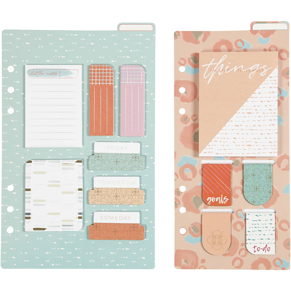 Sticky Notes assortment and book marks, size 10,3x22 + 13,8x22 cm, gold, red, coral, 2 sheet