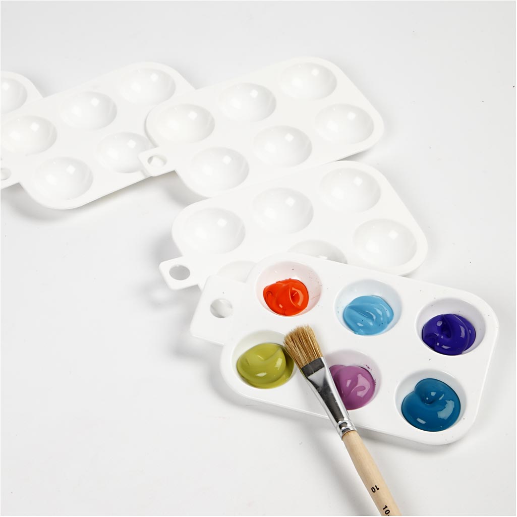 Palette , Rectangular palette with 6 wells, size 13x8,5 cm, white, 10 pc/ 1 pack [HOB-10332]