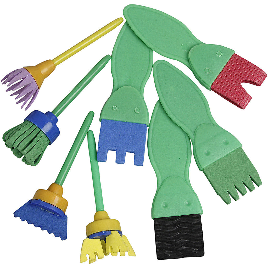 Foam Paint Brushes, L: 11-13 cm, W: 30-45 mm, 24 pc/ 1 pack [HOB-10454]