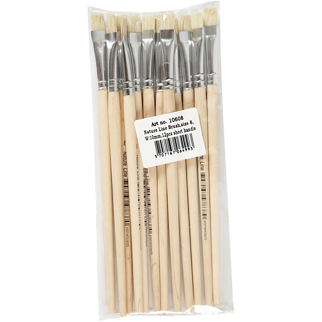 Nature Line Brushes, L: 18,5 cm, W: 10 mm, flat, 12 pc/ 1 pack [HOB-10608]