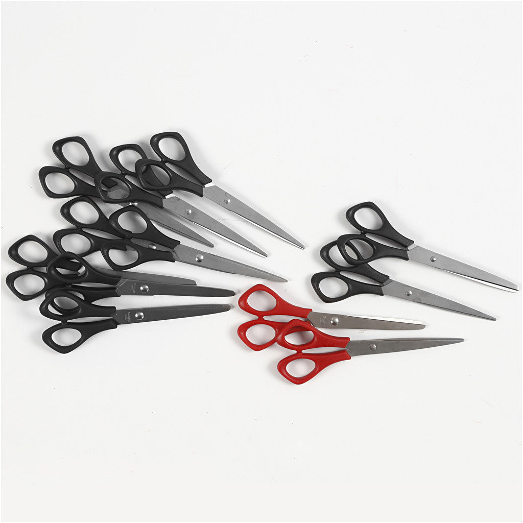 School Scissors, L: 14 cm, both left and right, black, red, 12 pc/ 1 pack [HOB-11171]