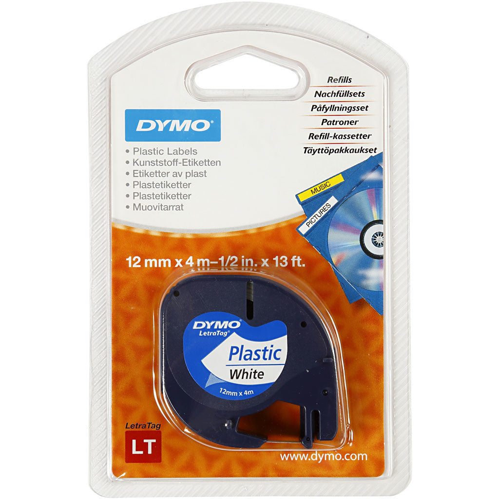 DYMO Plastic Tape, L: 4 M, W: 12 mm, white, 4 m/ 1 roll [HOB-11533]