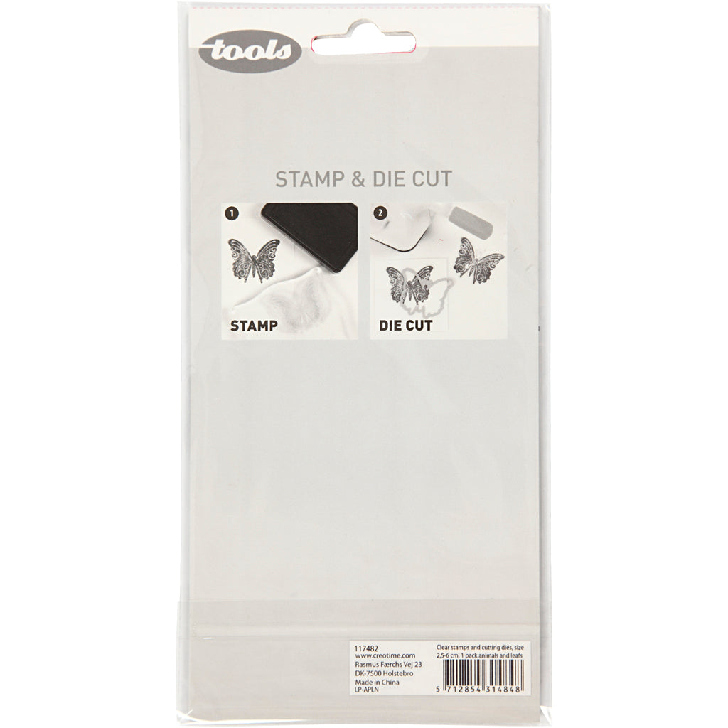 Clear Stamps and Cutting Dies, animals and leafs, size 2,5-6 cm, 1 pack [HOB-117482]