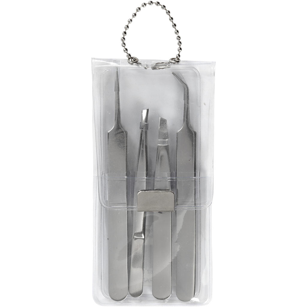 Tweezers Set, L: 9-12 cm, 4 pc/ 1 pack [HOB-13066]