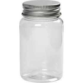 Plastic Jar with Screw-on Lid, H: 77 mm, dia. 45 mm, 100 ml, 10 pc/ 1 pack [HOB-13181]