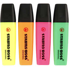 Highlighters, neon green, neon orange, neon pink, neon yellow, 4 pc/ 1 pack [HOB-14162]