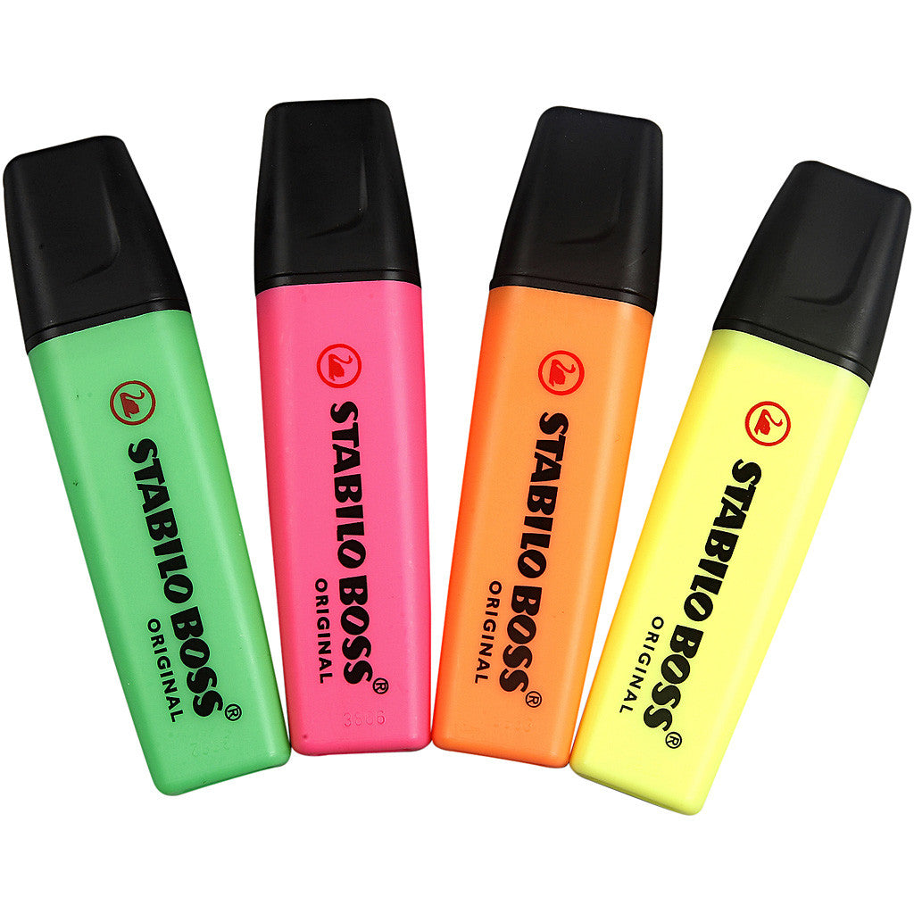 Highlighters, neon green, neon orange, neon pink, neon yellow, 4 pc/ 1 pack [HOB-14162]