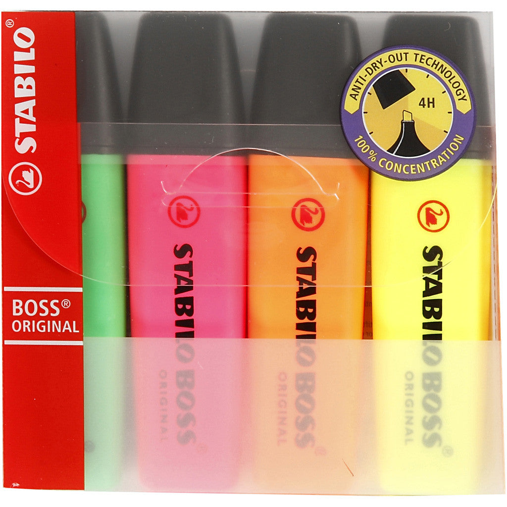 Highlighters, neon green, neon orange, neon pink, neon yellow, 4 pc/ 1 pack [HOB-14162]