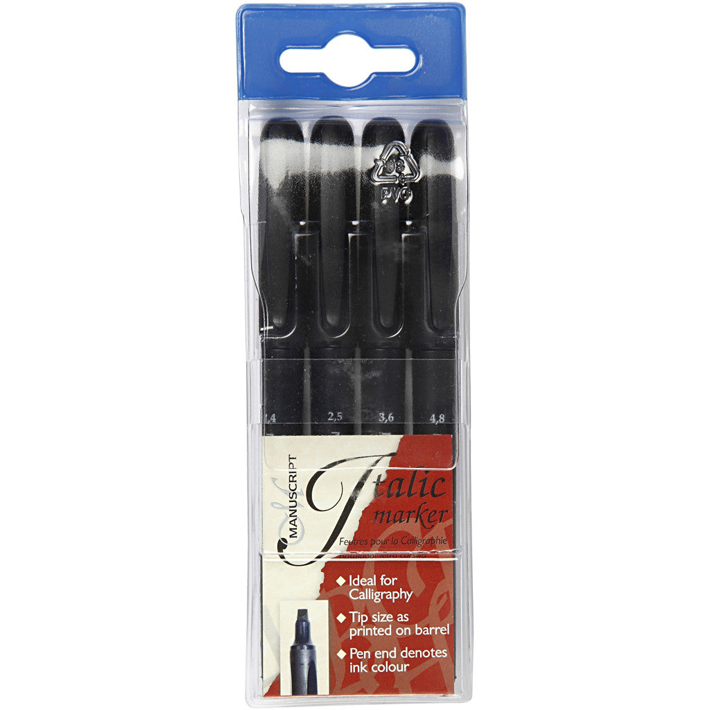 Calligraphy Marker, line 1,4+2,5+3,6+4,8 mm, black, 4 pc/ 1 pack [HOB-14197]