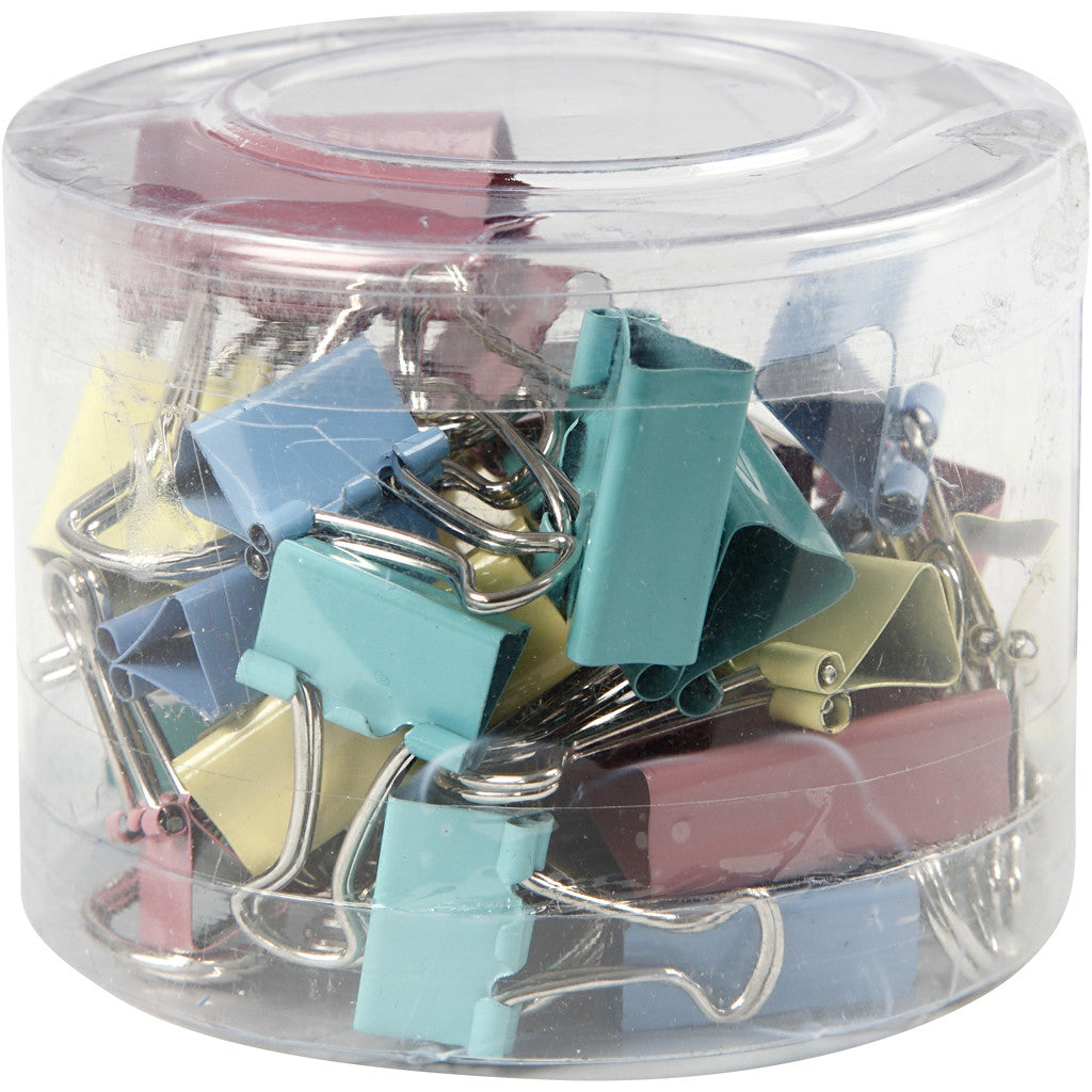 Foldback Clips, W: 15-19-25 mm, pastel colours, 30 asstd./ 1 pack [HOB-14202]