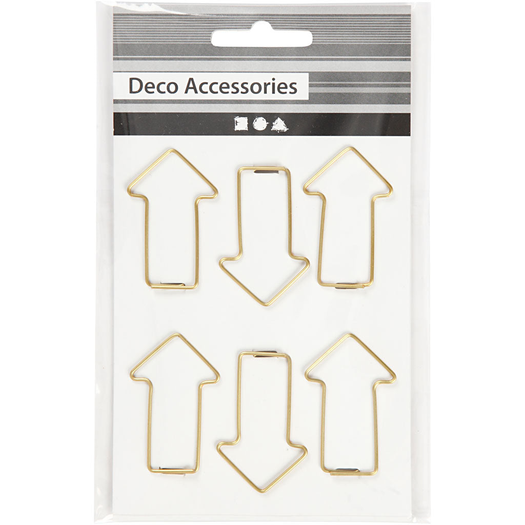 Metal Paperclips, arrow, size 40x25 mm, gold, 6 pc/ 1 pack [HOB-14211]