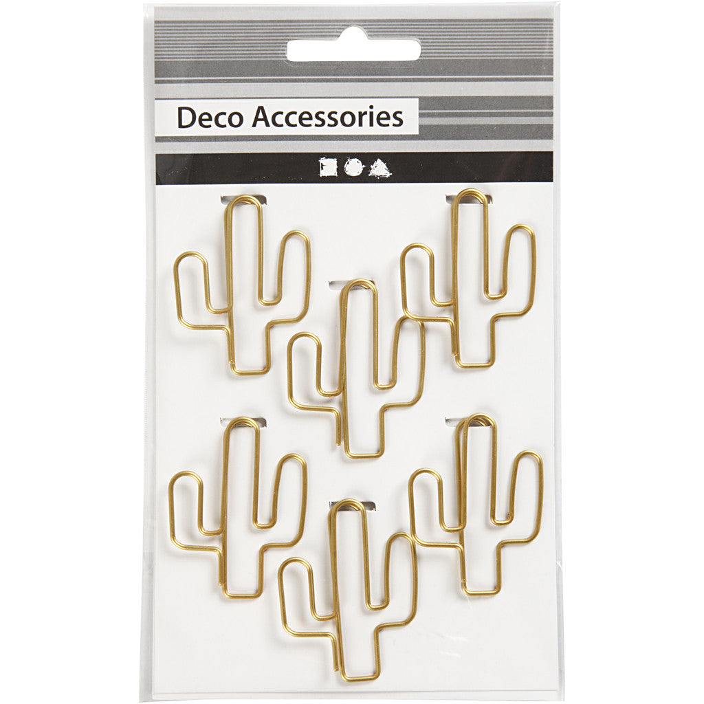 Metal Paperclips, cactus, size 40x30 mm, gold, 6 pc/ 1 pack [HOB-14213]