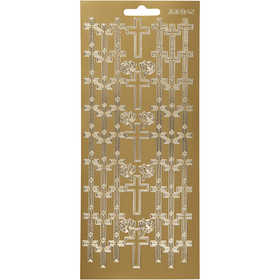 Stickers, cross, sheet 10x23 cm, gold, 1 sheet [HOB-170012]