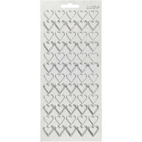 Stickers, hearts, sheet 10x23 cm, silver, 1 sheet [HOB-170018]