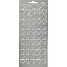 Stickers, hearts, sheet 10x23 cm, silver, 1 sheet [HOB-170020]