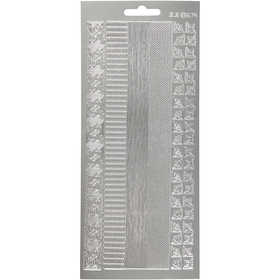 Stickers, borders, sheet 10x23 cm, silver, 1 sheet [HOB-170026]