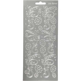 Stickers, deco leaves, sheet 10x23 cm, silver, 1 sheet [HOB-170055]