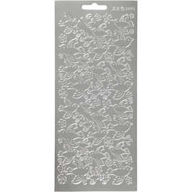 Stickers, doves, sheet 10x23 cm, silver, 1 sheet [HOB-170100]