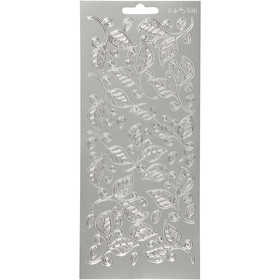 Stickers, leaves, sheet 10x23 cm, silver, 1 sheet [HOB-170125]