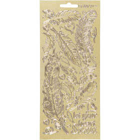Stickers, feathers, sheet 10x23 cm, gold, 1 sheet [HOB-170129]