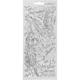 Stickers, feathers, sheet 10x23 cm, silver, 1 sheet [HOB-170130]