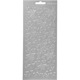 Stickers, stars, sheet 10x23 cm, silver, 1 sheet [HOB-170183]