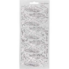 Stickers, feathers, sheet 10x23 cm, silver, 1 sheet [HOB-170191]