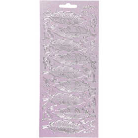Stickers, feathers, sheet 10x23 cm, silver, 1 sheet [HOB-170192]