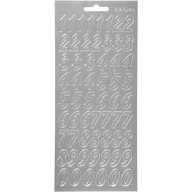 Stickers, numbers, sheet 10x23 cm, silver, 1 sheet [HOB-170219]