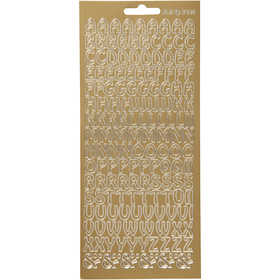 Stickers, alphabet, sheet 10x23 cm, gold, 1 sheet [HOB-170224]