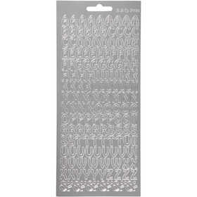 Stickers, alphabet, sheet 10x23 cm, silver, 1 sheet [HOB-170225]