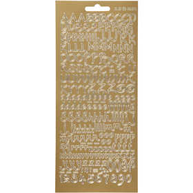 Stickers, alphabet, sheet 10x23 cm, gold, 1 sheet [HOB-170226]